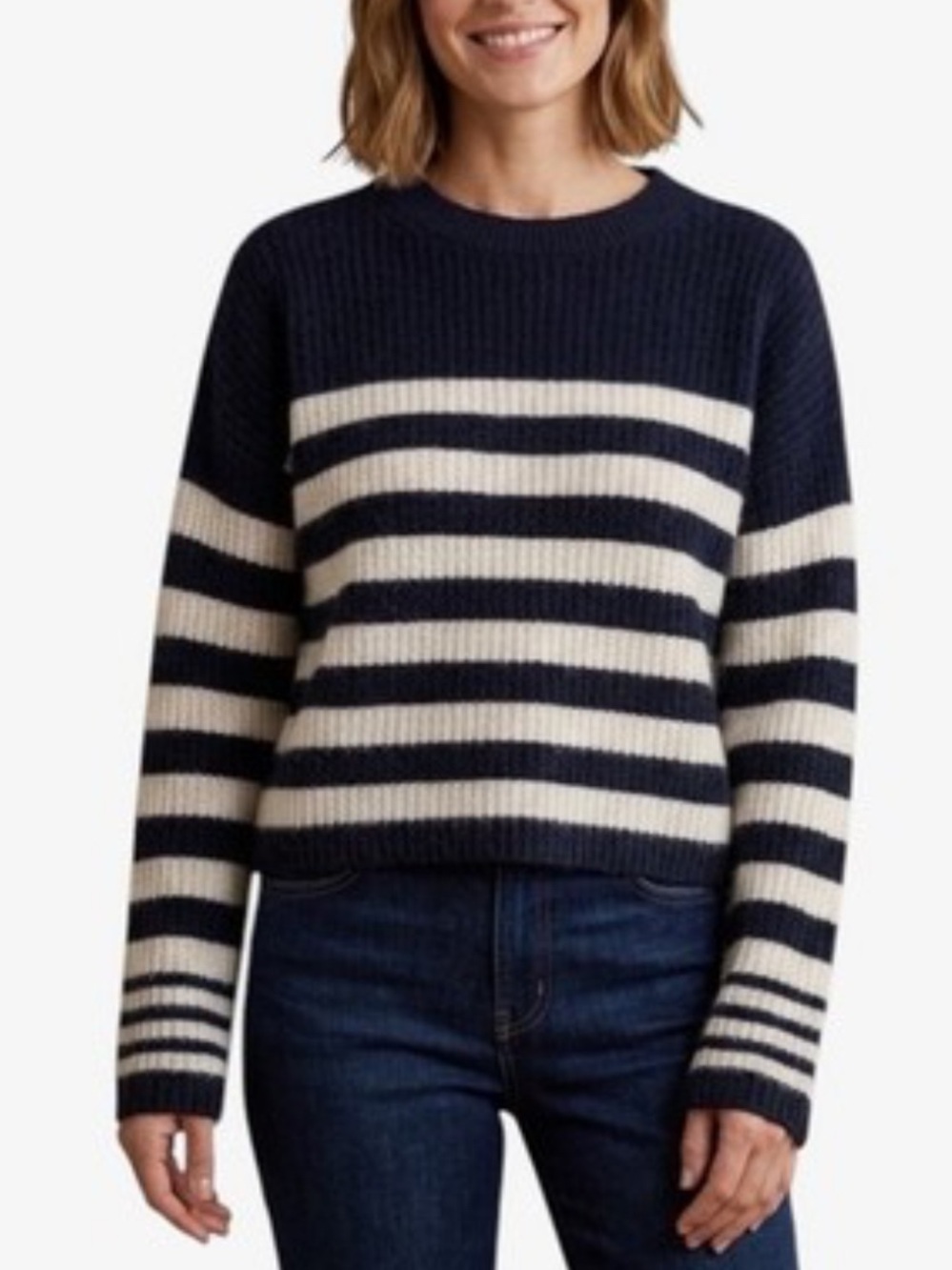 Joie Navy and Cream‎ Striped Crewneck Sweater